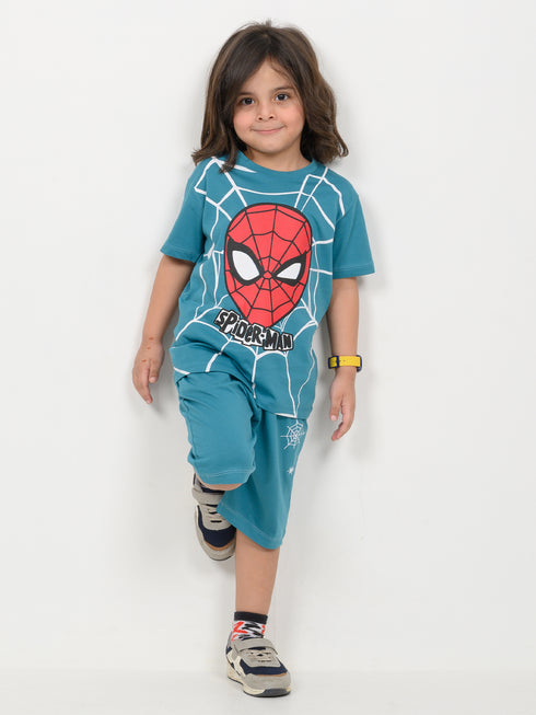 The Spidey Adventure Cotton Short Set (Teal Blue)