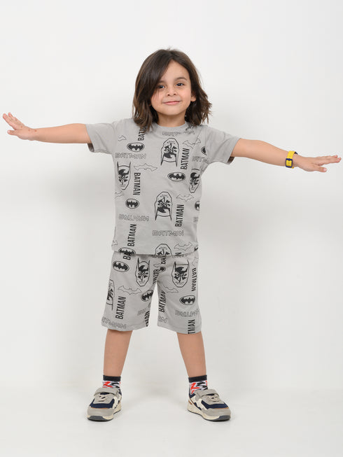The Bat-Signal Cotton Short Set (Ash Grey)