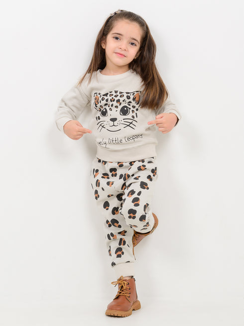Lovely Little Leopard Fleece Suit (Cream)
