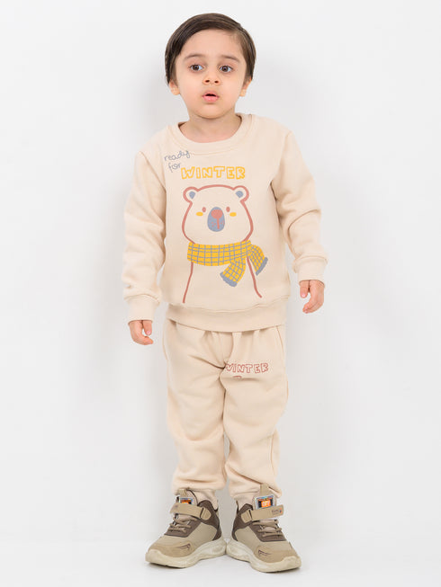 Scarf Bear Snuggler Fleece Suit (Honeycomb Cream)
