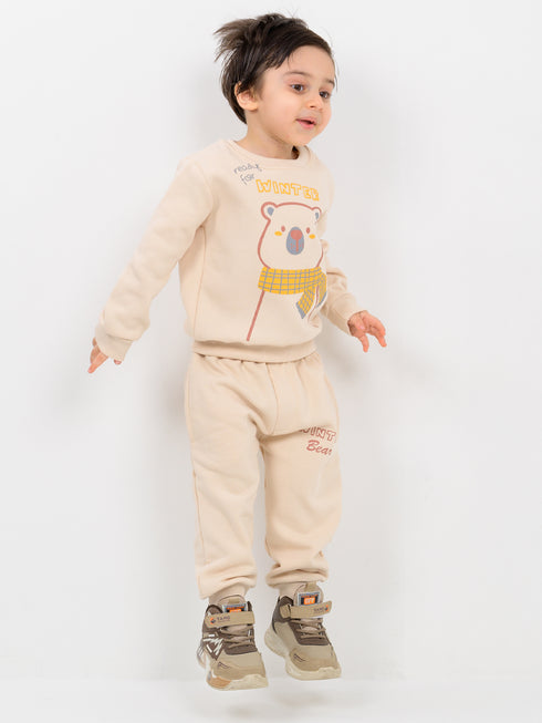 Scarf Bear Snuggler Fleece Suit (Honeycomb Cream)