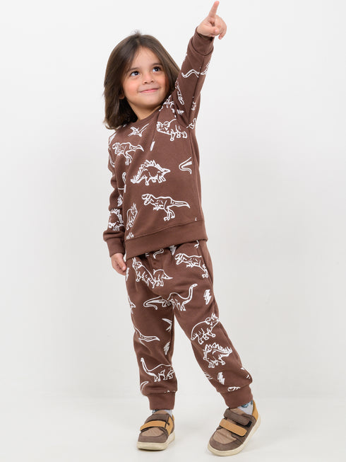 Thunder Dino Themed Fleece Suit (Brown)