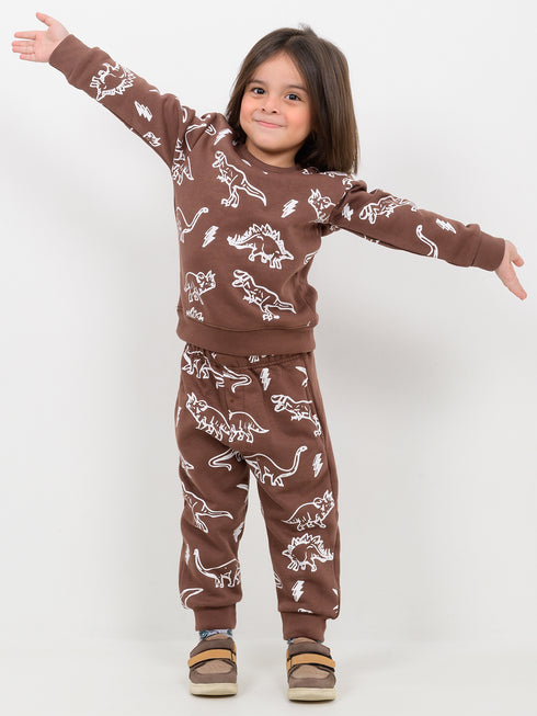 Thunder Dino Themed Fleece Suit (Brown)