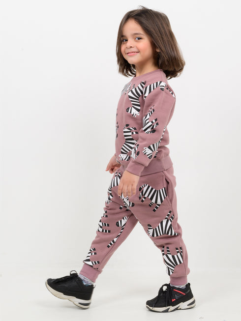 Zebra Themed Fleece Suit (Mauve)