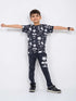 Midnight Palm Cotton Trouser Set (Charcoal Grey)