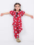 Frill Sleeves Meowy Magic Cotton Trouser Set (Cherry Red)