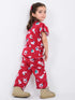 Frill Sleeves Meowy Magic Cotton Trouser Set (Cherry Red)