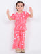 Frill Sleeves Fluffy Bunny Cotton Trouser Set (Coral Pink)