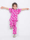 Frill Sleeves Charming Cat Cotton Trouser Set (Pink)