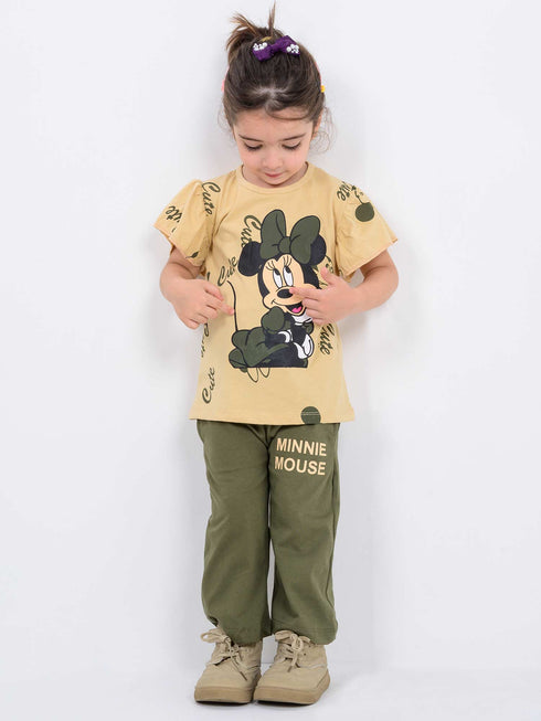 Frill Sleeves Minnie Chic Cotton Trouser Set (Olive Green)