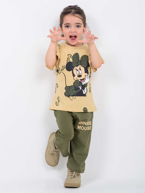 Frill Sleeves Minnie Chic Cotton Trouser Set (Olive Green)