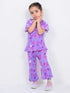 Frill Sleeves Fairy Wings Cotton Trouser Set (Purple)