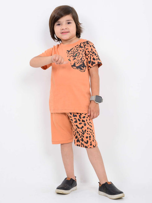 Leopard Power Cotton Short Set (Rust Orange)
