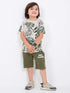 Tropical Leaf Cotton Short Set (Beige & Green)