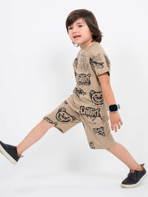 Chillin Graffiti Cotton Short Set (Beige)