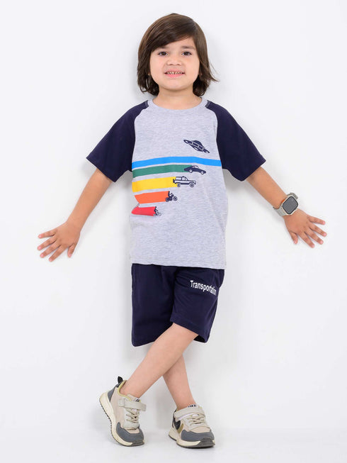 Speed Racer Cotton Short Set (Grey & Navy Blue)