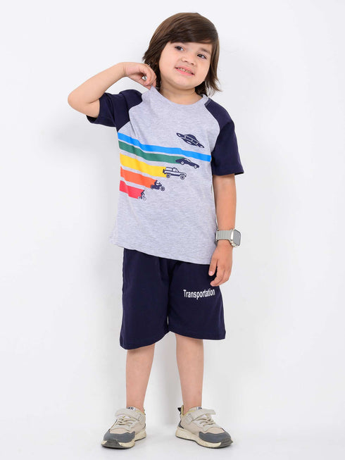 Speed Racer Cotton Short Set (Grey & Navy Blue)