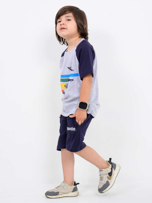 Speed Racer Cotton Short Set (Grey & Navy Blue)