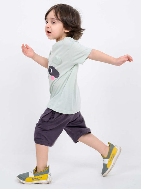 Panda Peek-a-Boo Cotton Short Set (Mint Green & Charcoal)
