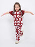 Frill Sleeves Floral Charm Cotton Trouser Set (Maroon & White)