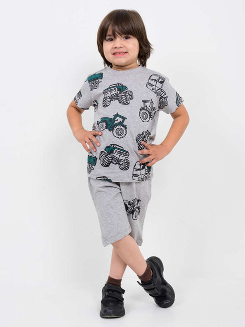 Tractor Themed Cotton Short Set (Gray)