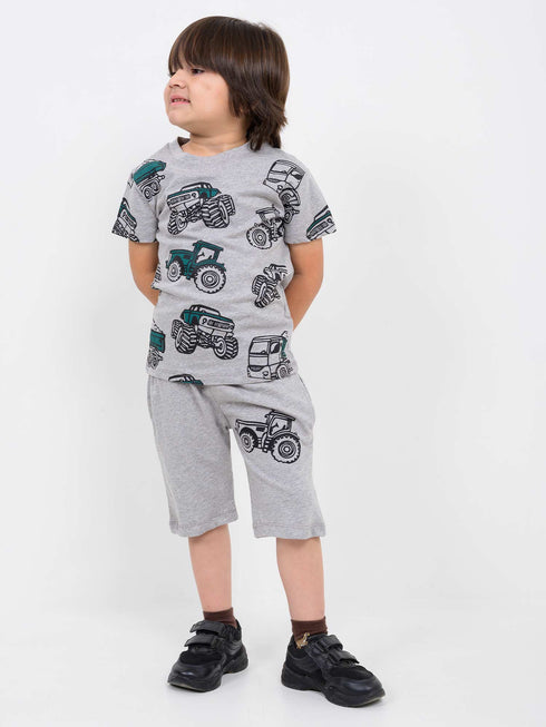 Tractor Themed Cotton Short Set (Gray)