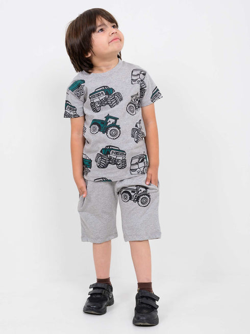 Tractor Themed Cotton Short Set (Gray)