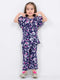 Frill Sleeves Blush Bloom Tee Cotton Trouser Set (Deep Navy)