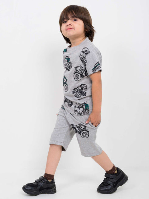 Tractor Themed Cotton Short Set (Gray)