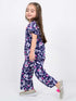 Frill Sleeves Blush Bloom Tee Cotton Trouser Set (Deep Navy)