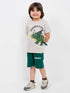 Triceratops Cotton Short Set (Light Beige-Dark Green)