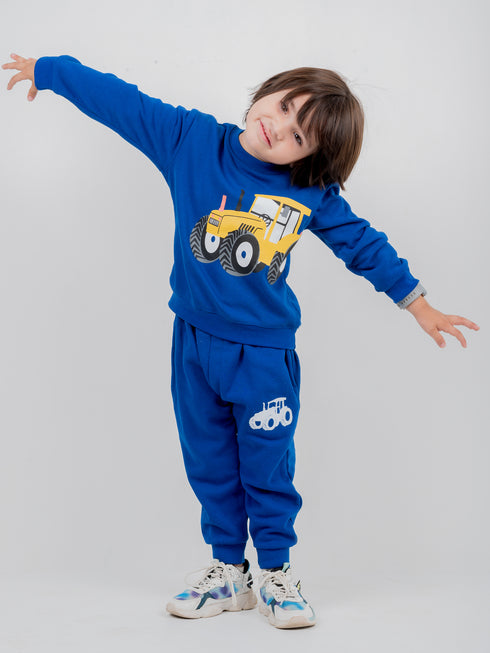 Truck Printed Fleece Suit (Royal Blue)