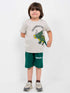 Triceratops Cotton Short Set (Light Beige-Dark Green)
