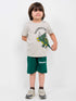 Triceratops Cotton Short Set (Light Beige-Dark Green)