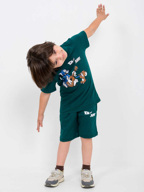 Tom & Jerry Adventure Cotton Short Set (Dark Green)