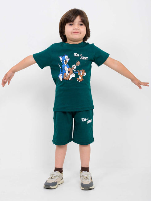 Tom & Jerry Adventure Cotton Short Set (Dark Green)