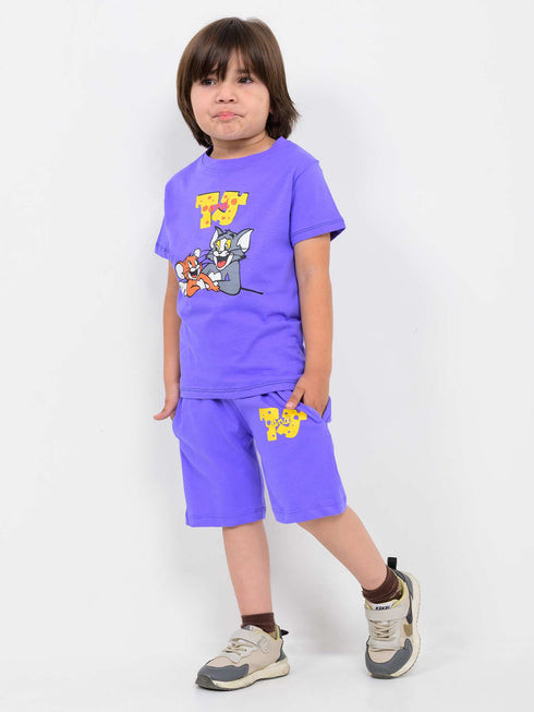 Tom & Jerry Cheese Chase Cotton Short Set (Purple)