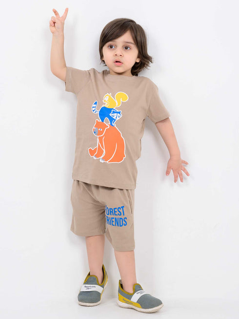 Forest Friends Cotton Short Set (Beige)