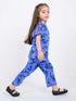 Frill Sleeves Butterfly Breeze Cotton Trouser Set (Blue)