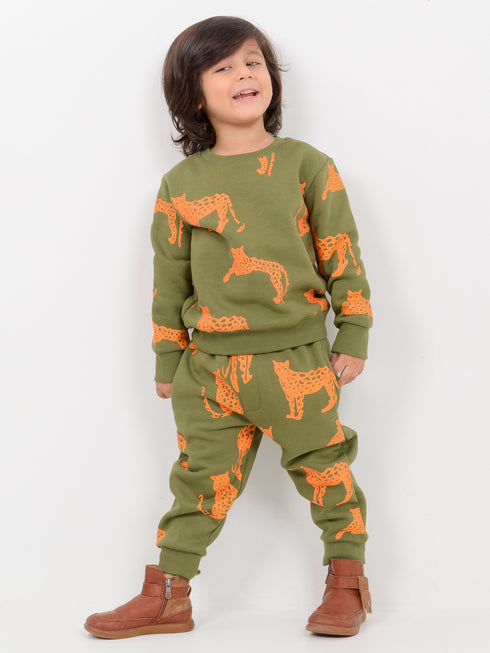 Cheetah Chase Fleece Suit (Olive Green)