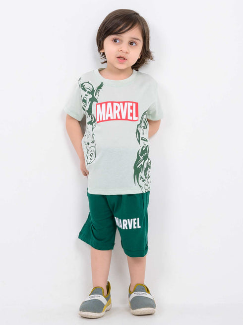 Marvel Heroes Cotton Short Set (Light Grey & Green)
