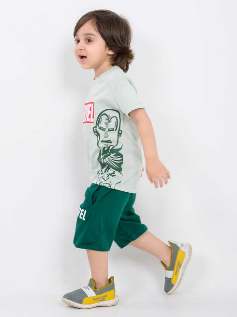 Marvel Heroes Cotton Short Set (Light Grey & Green)