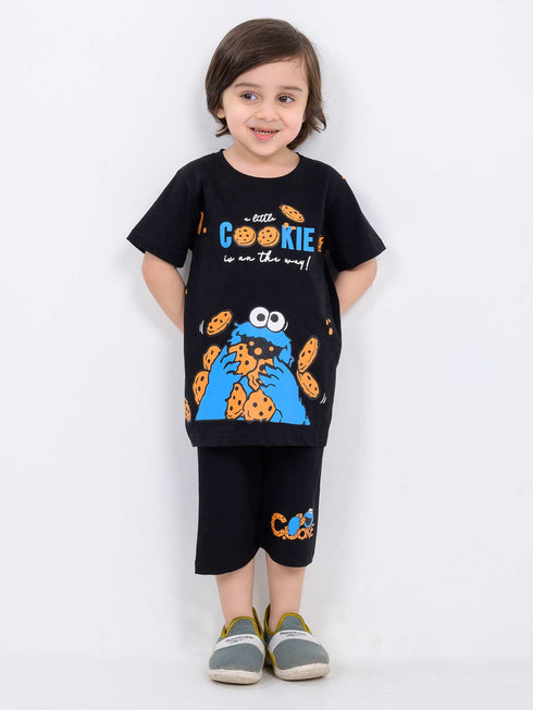 Little Cookie Monster Cotton Short Set (Black)