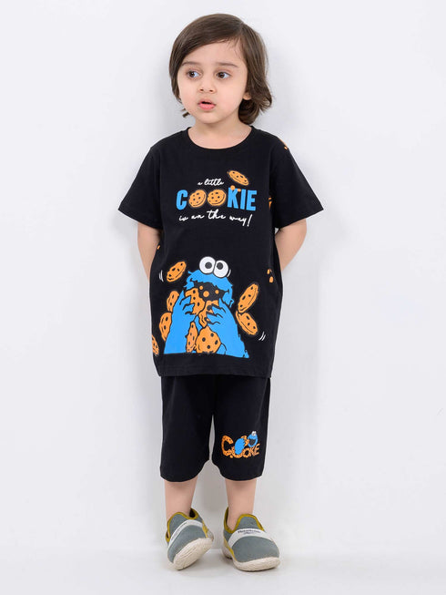 Little Cookie Monster Cotton Short Set (Black)