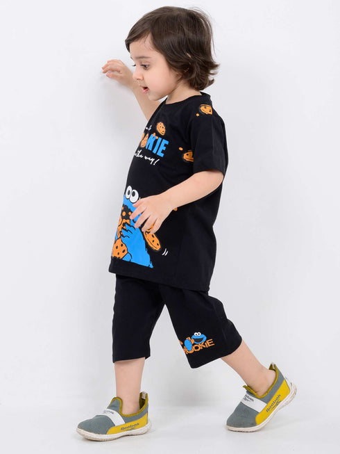 Little Cookie Monster Cotton Short Set (Black)