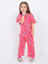 Frill Sleeves Fairy Bloom Cotton Trouser Set (Coral Pink)