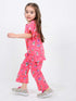 Frill Sleeves Fairy Bloom Cotton Trouser Set (Coral Pink)