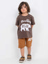 Oversized Mountain Bear Cotton Short Set (Brown)