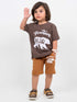 Oversized Mountain Bear Cotton Short Set (Brown)