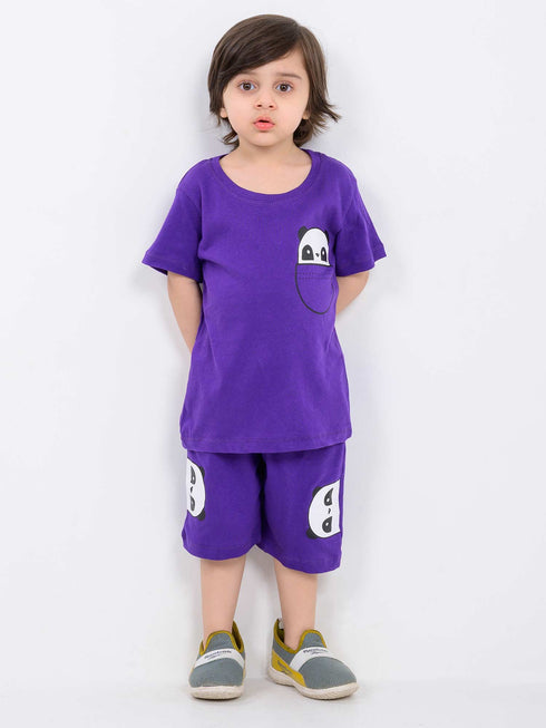 Peekaboo Panda Cotton Short Set (Purple)